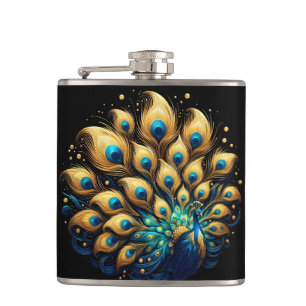 Gold and purple peacock glimmering brightly hip flask