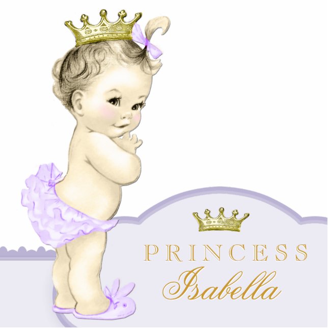 Gold and Purple Princess Baby Shower Standing Photo Sculpture (Front)