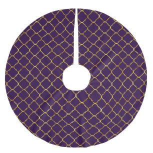 Gold and Purple Quatrefoil Brushed Polyester Tree Skirt