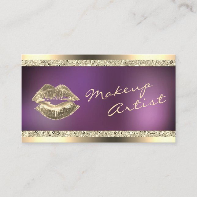 Gold and Purple Shimmer Makeup Artist Beauty Business Card (Front)