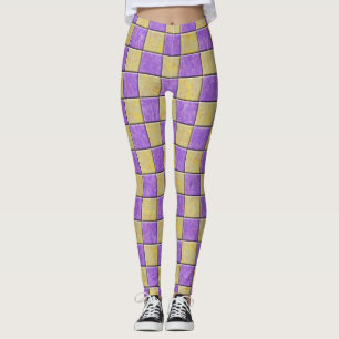 Gold and purple squares pattern leggings
