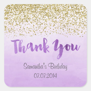 Gold and Purple Thank You Stickers