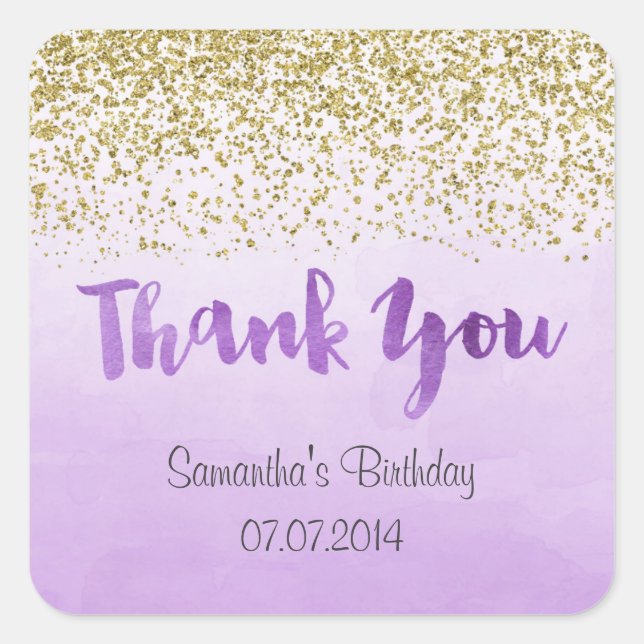 Gold and Purple Thank You Stickers (Front)