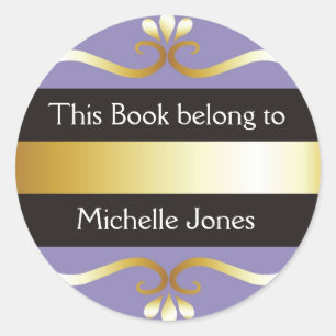 Gold And Purple This Book Belongs To Bookplates Classic Round Sticker