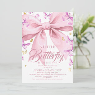 Gold and Purple Watercolor Butterfly Baby Shower Invitation