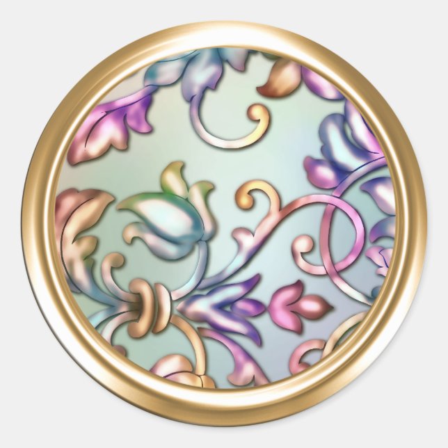 Gold and Rainbow Damask Envelope Seal (Front)