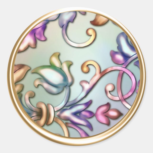 Gold and Rainbow Damask Envelope Seal (Front)