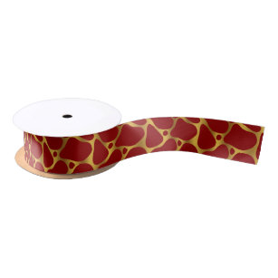 Gold and red abstract giraffe pattern satin ribbon