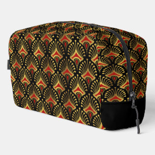 Gold and Red Art Deco Pattern Monogram Duffle Ba Dopp Kit