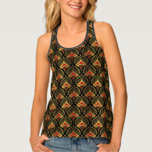 Gold and red Art Deco pattern on black Tank Top