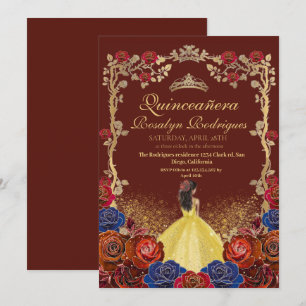 Gold and Red Burgundy Quinceanera Beauty and best  Invitation