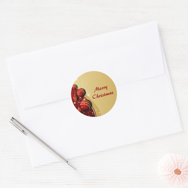 Gold and Red Christmas Balls Classic Round Sticker (Envelope)