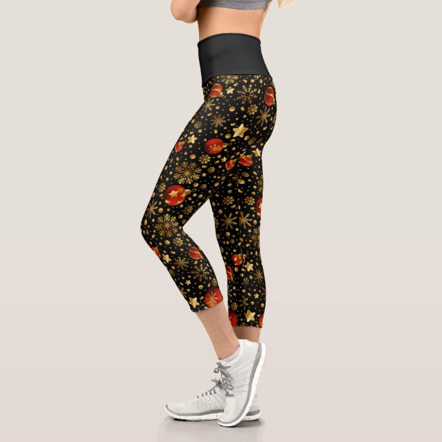 Gold and red Christmas ornaments Capri Leggings (Left)
