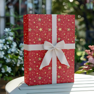 Gold and Red Christmas Stars Pattern Wrapping Paper