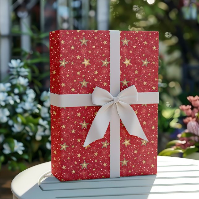 Gold and Red Christmas Stars Pattern Wrapping Paper (Creator Uploaded)