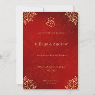 Gold and Red Classic Traditional Floral Patterned  Invitation