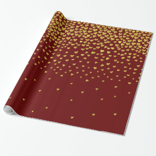 Gold and Red Confetti Hearts Wrapping Paper
