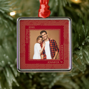 Gold and Red Couples Photo Metal Tree Decoration