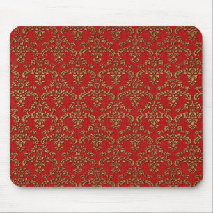 Gold and Red Damask Mouse Mat
