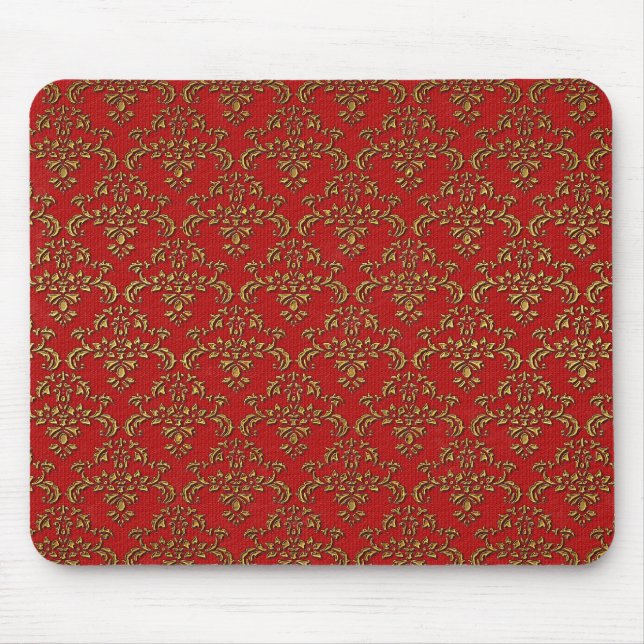 Gold and Red Damask Mouse Mat (Front)