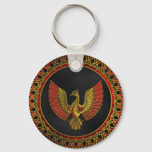Gold and red Decorated Phoenix bird symbol Key Ring