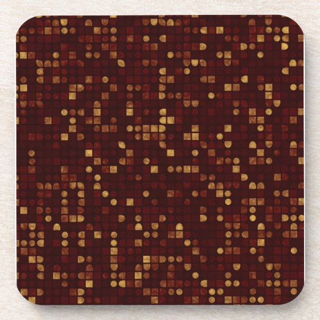 Gold and Red Dots and Squares Coaster (Front)