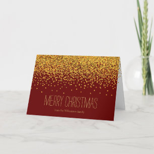Gold and Red Glam Confetti Dots Christmas Holiday Card