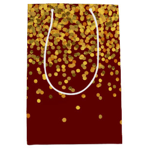 Gold and Red Glam Confetti Dots Medium Gift Bag