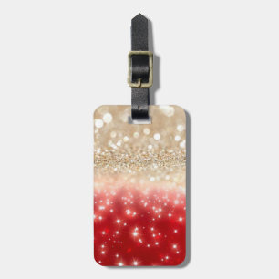 Gold and Red Glitter Luggage Tag