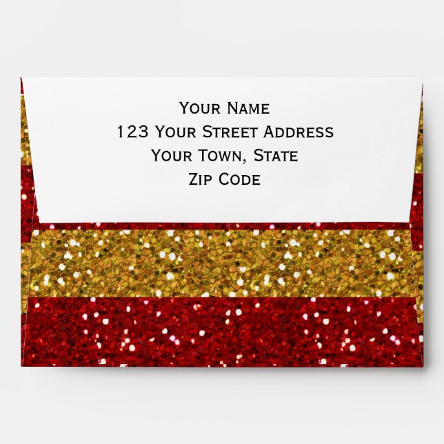 Gold and Red Glitter Stripes Printed Envelope (Back (Top Flap))