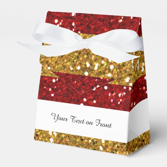 Gold and Red Glitter Stripes Printed Favour Box (Front Side)