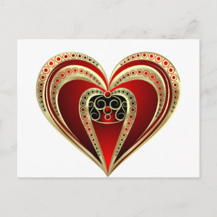 Gold and Red Heart Postcard