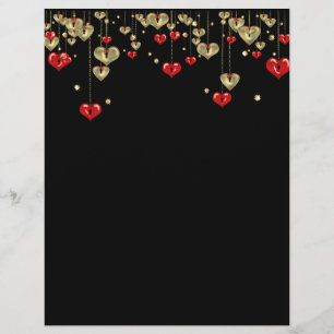Gold and red hearts on black background flyer