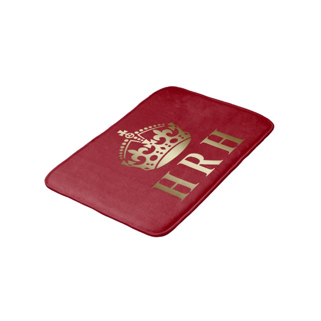 Gold And Red HRH Royal Crown Bath Mat (Angled)