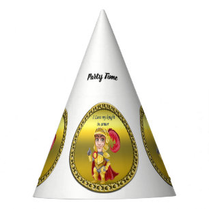 Gold and red knight in his armour and helmet party hat