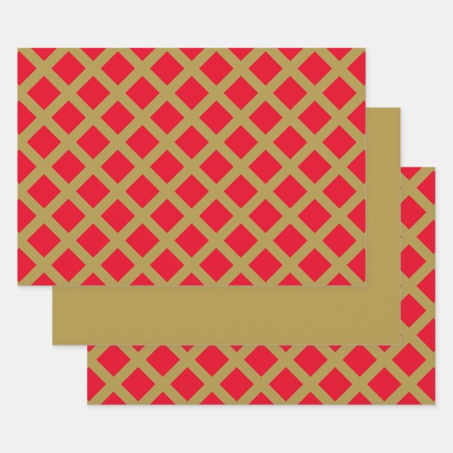Gold and Red Lattice Wrapping Paper Sheet (Set)