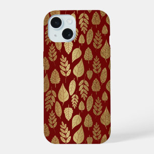 Gold and Red Leaf Pattern iPhone 15 Case
