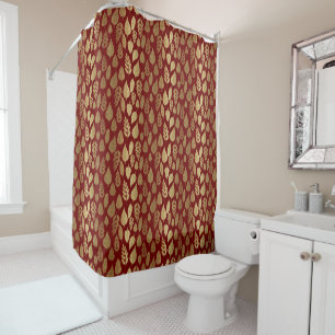 Gold and Red Leaf Pattern Shower Curtain