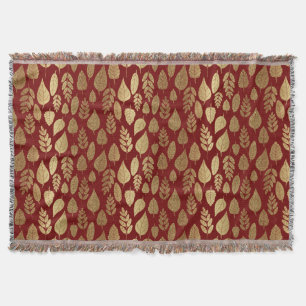 Gold and Red Leaf Pattern Throw Blanket