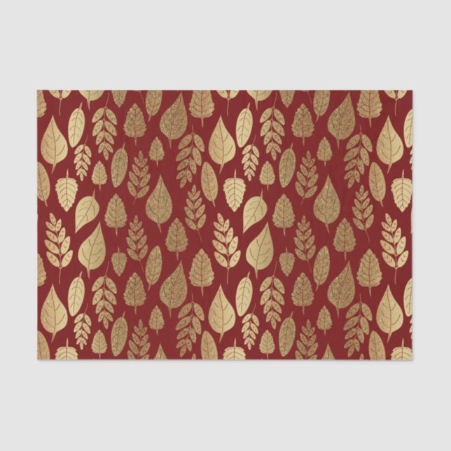 Gold and Red Leaf Pattern Tissue Paper (Front)