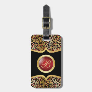 Gold and Red Leopard Animal Print   Monogram Luggage Tag
