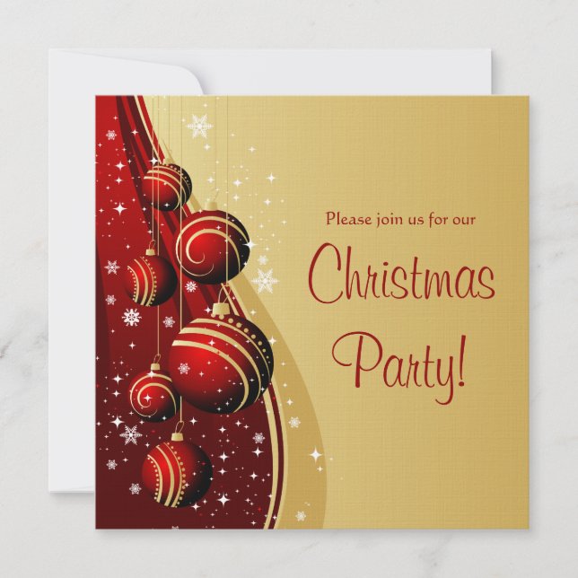 Gold and Red Luxury linen Christmas Party Invitation (Front)