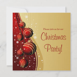 Gold and Red Luxury linen Christmas Party Invitation