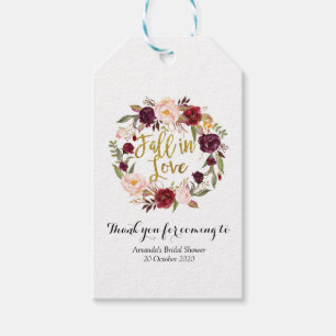 Gold and Red Marsala Floral Fall in Love Favour Ta Gift Tags