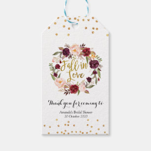 Gold and Red Marsala Floral Fall in Love Favour Ta Gift Tags