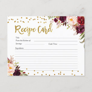 Gold and Red Marsala Floral Recipe Card