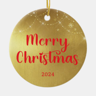 Gold and Red Merry Christmas Ceramic Tree Decoration