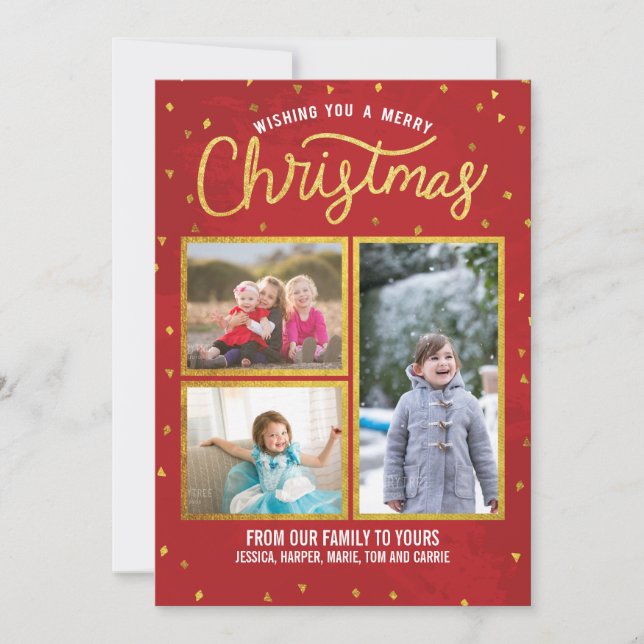 Gold and Red Merry Christmas Holiday Card (Front)
