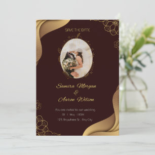Gold and Red Modern Wedding Invitation