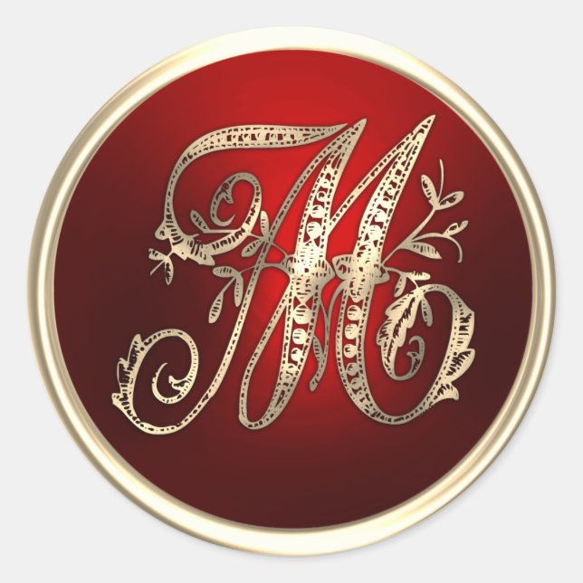 Gold and Red Monogram M Envelope Seal (Front)